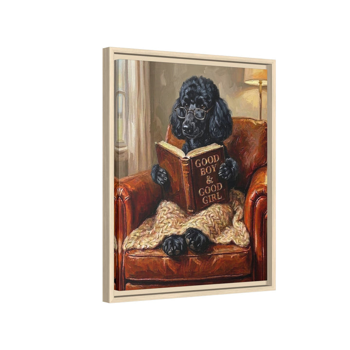 "Evening Read" - Poodle Vertical Framed Canvas - Dog Lover Wall Art