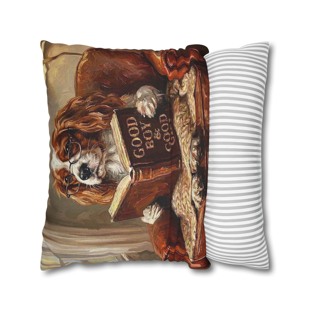 "Evening Read" - Cavalier King Charles Pillow Cover - Dog Lover Home Decor