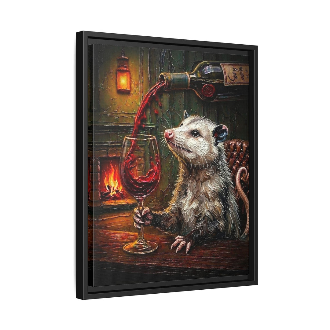 "Wine & Spirit" - Opossum Vertical Framed Canvas - Spirit Animal Wall Art