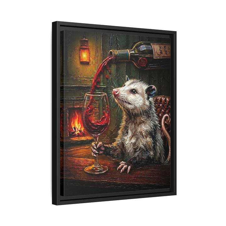 "Wine & Spirit" - Opossum Vertical Framed Canvas - Spirit Animal Wall Art