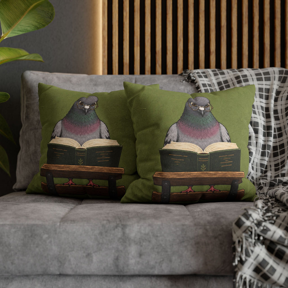 The Scholar – Pigeon Wall Art with Reading Glasses on a Park Bench – Pillow / Cover