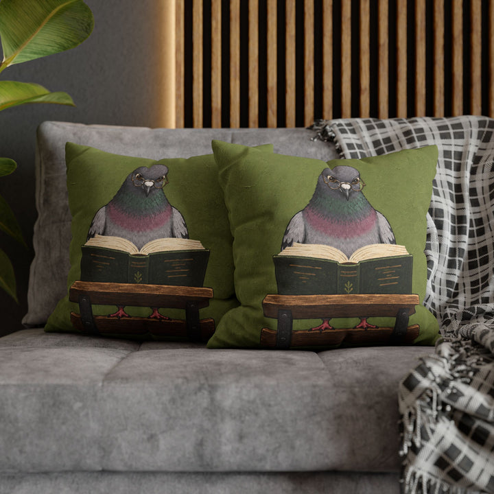 The Scholar – Pigeon Wall Art with Reading Glasses on a Park Bench – Pillow / Cover