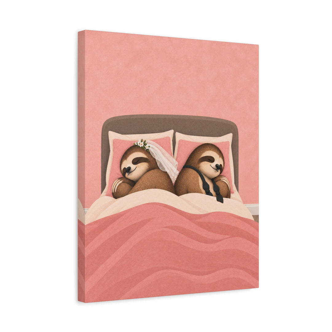 Till Nap Do Us Part – Sloth Wall Art with Two Sloths Back to Back – Canvas / Framed Canvas