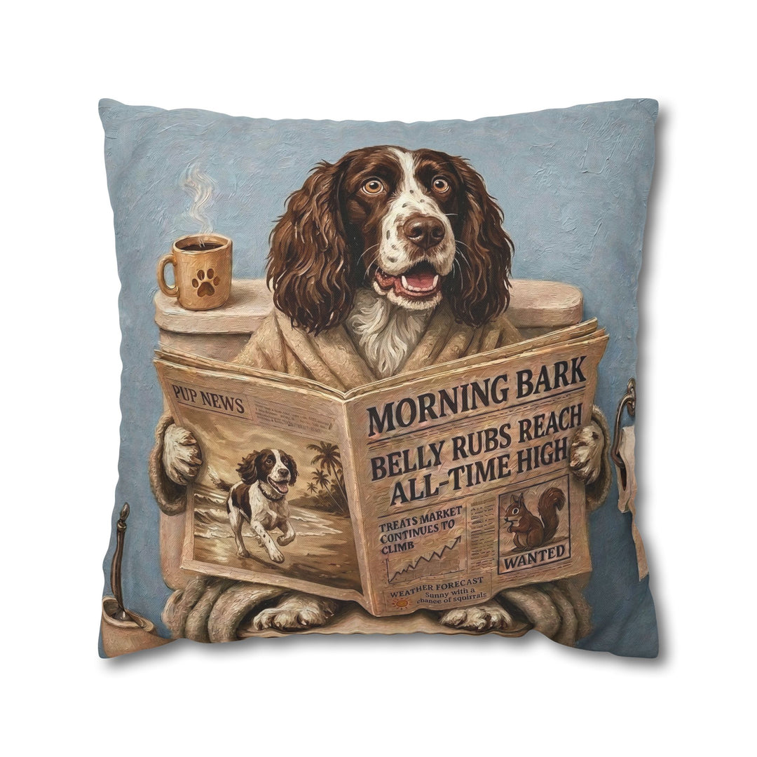 "Morning Business" - English Springer Spaniel Throw Pillow - Dog Lover Home Decor