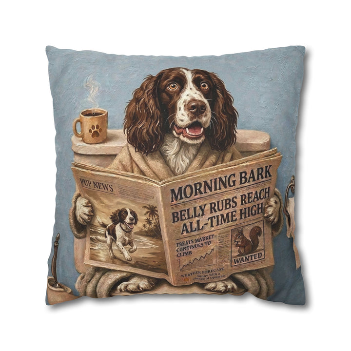 "Morning Business" - English Springer Spaniel Throw Pillow - Dog Lover Home Decor