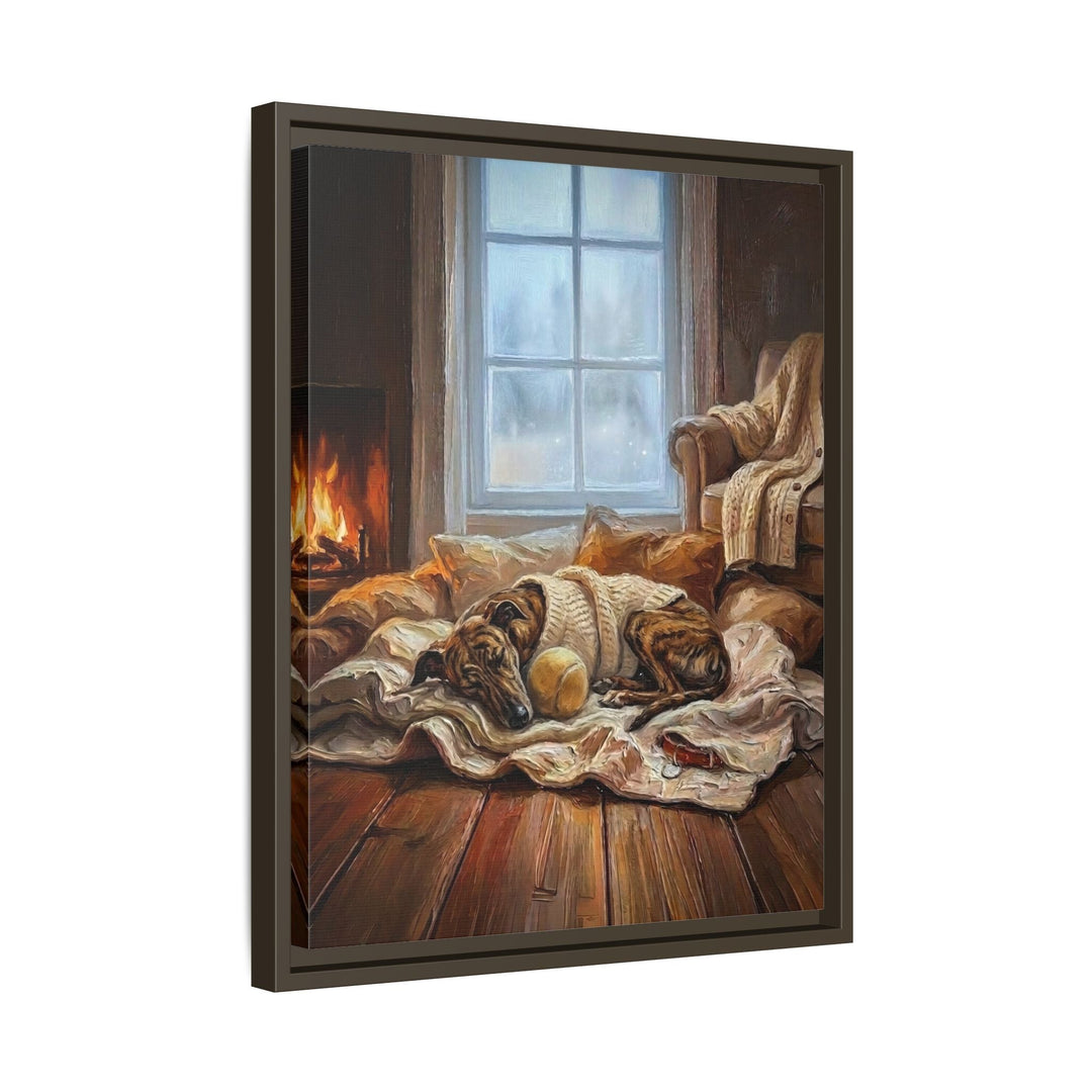 "Calm Memories" - Greyhound Vertical Framed Canvas - Dog Lover Wall Art