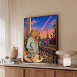 "What a View" - Capybara Vertical Framed Canvas - Dark Burnout Humor Wall Art