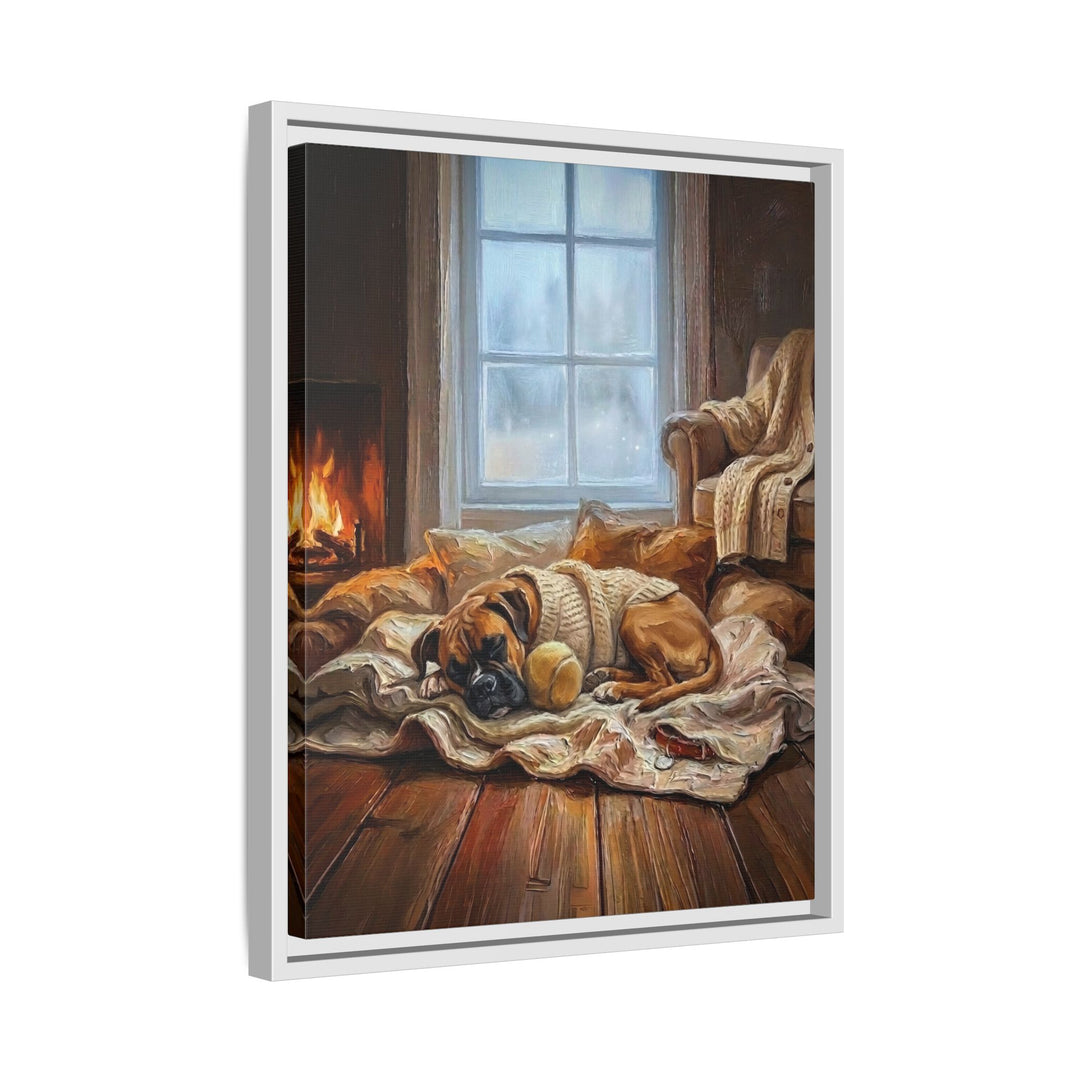 "Calm Memories" - Boxer Vertical Framed Canvas - Dog Lover Wall Art