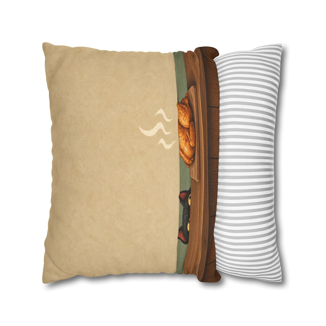 Quality Control – Cat Kitchen Art with a Roast Resting on the Board – Pillow / Cover