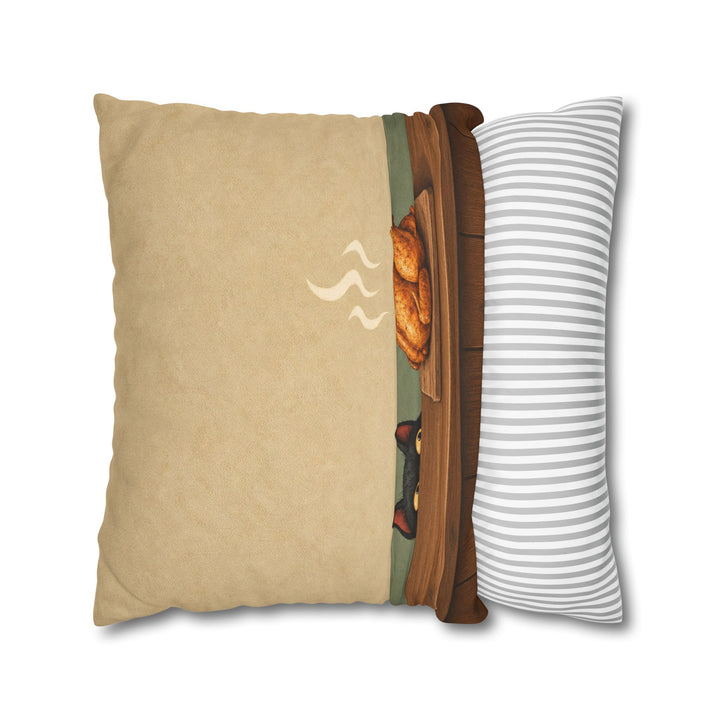 Quality Control – Cat Kitchen Art with a Roast Resting on the Board – Pillow / Cover
