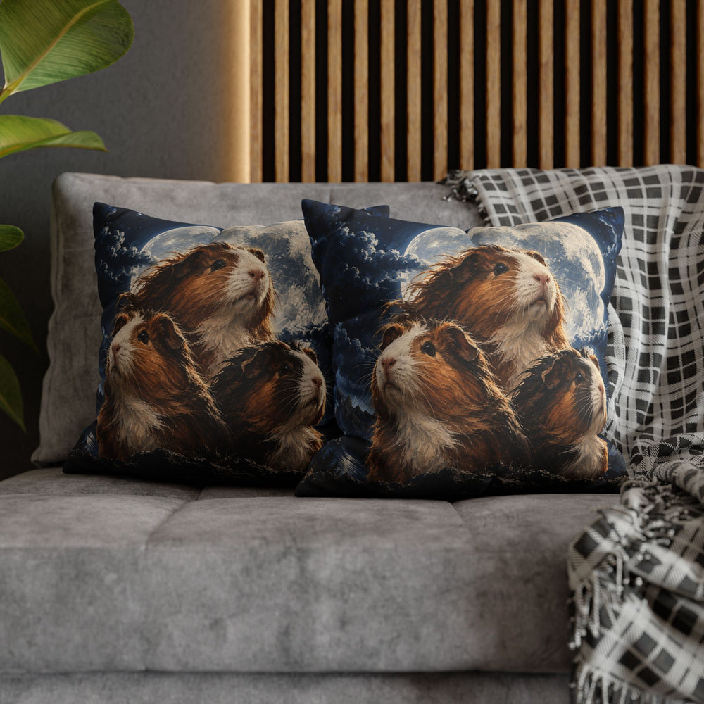Moonlit Trio – Funny Wall Art with Three Guinea Pigs in Noble Pose – Pillow / Cover