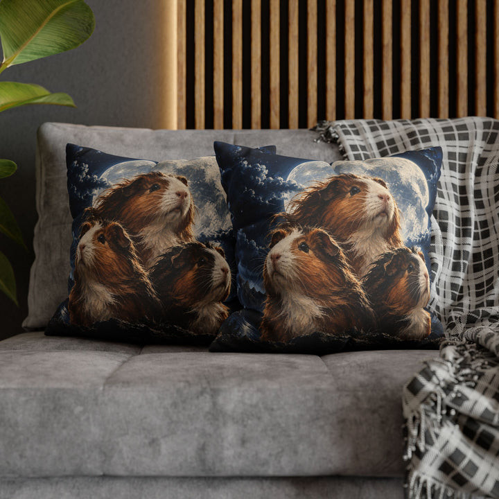Moonlit Trio – Funny Wall Art with Three Guinea Pigs in Noble Pose – Pillow / Cover