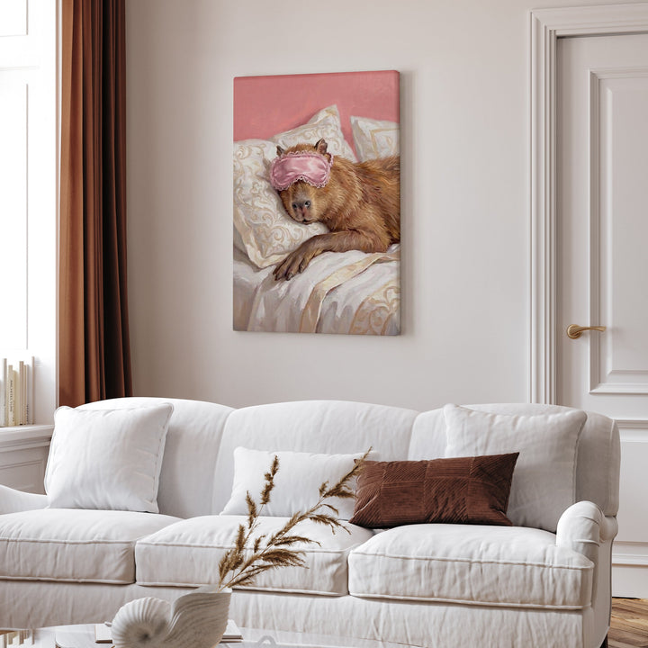 "Beauty Sleep" - Capybara Vertical Canvas - Spirit Animal Wall Art