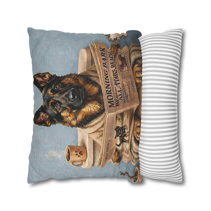 "Morning Business" - German Shepherd Throw Pillow - Dog Lover Home Decor
