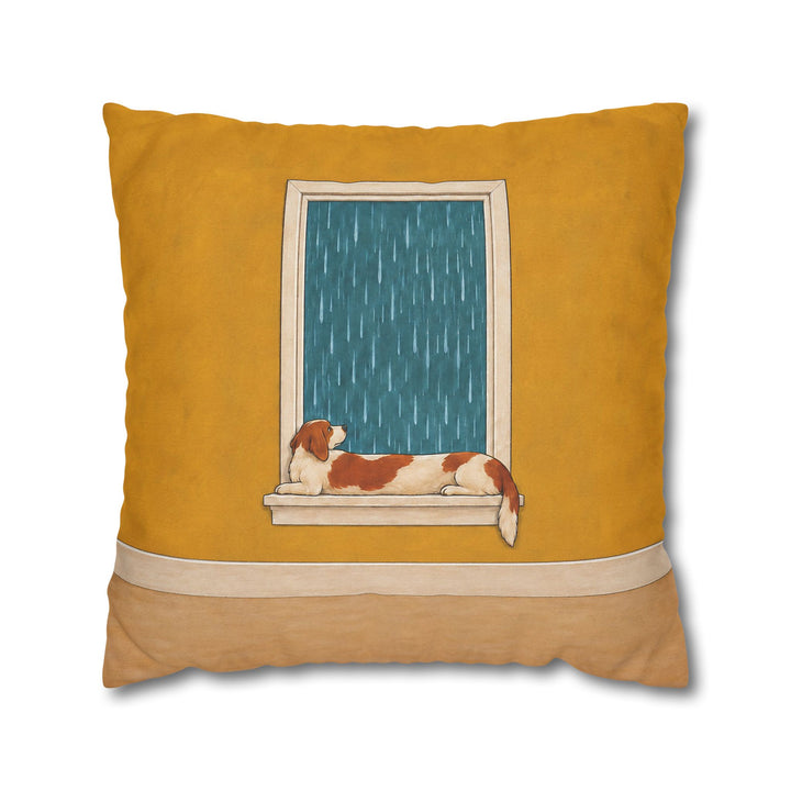 Rainy Day Watch – Dog Wall Art with a Long Dog on the Windowsill – Pillow / Cover