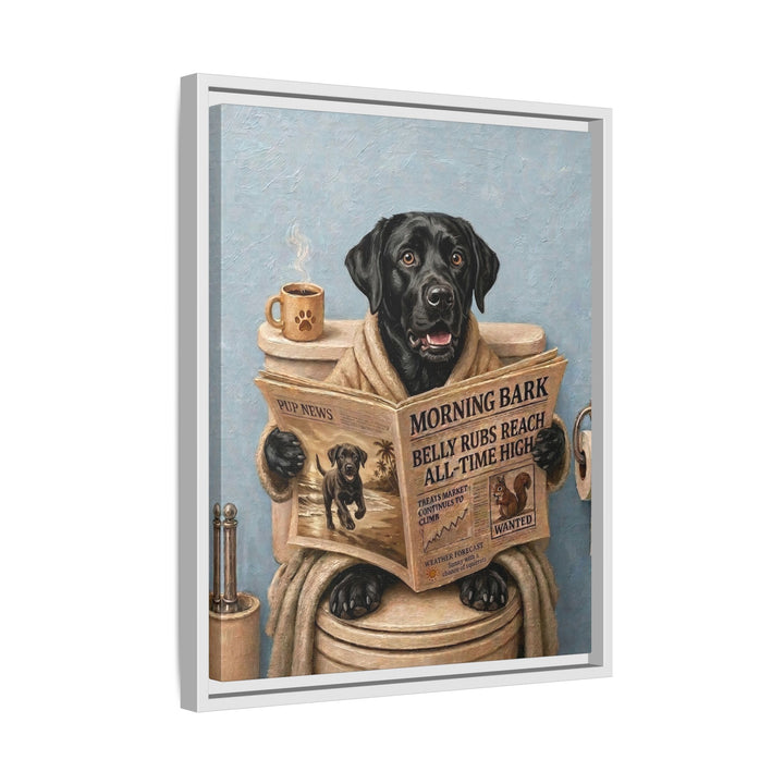 "Morning Business" - Labrador Vertical Framed Canvas - Dog Lover Wall Art