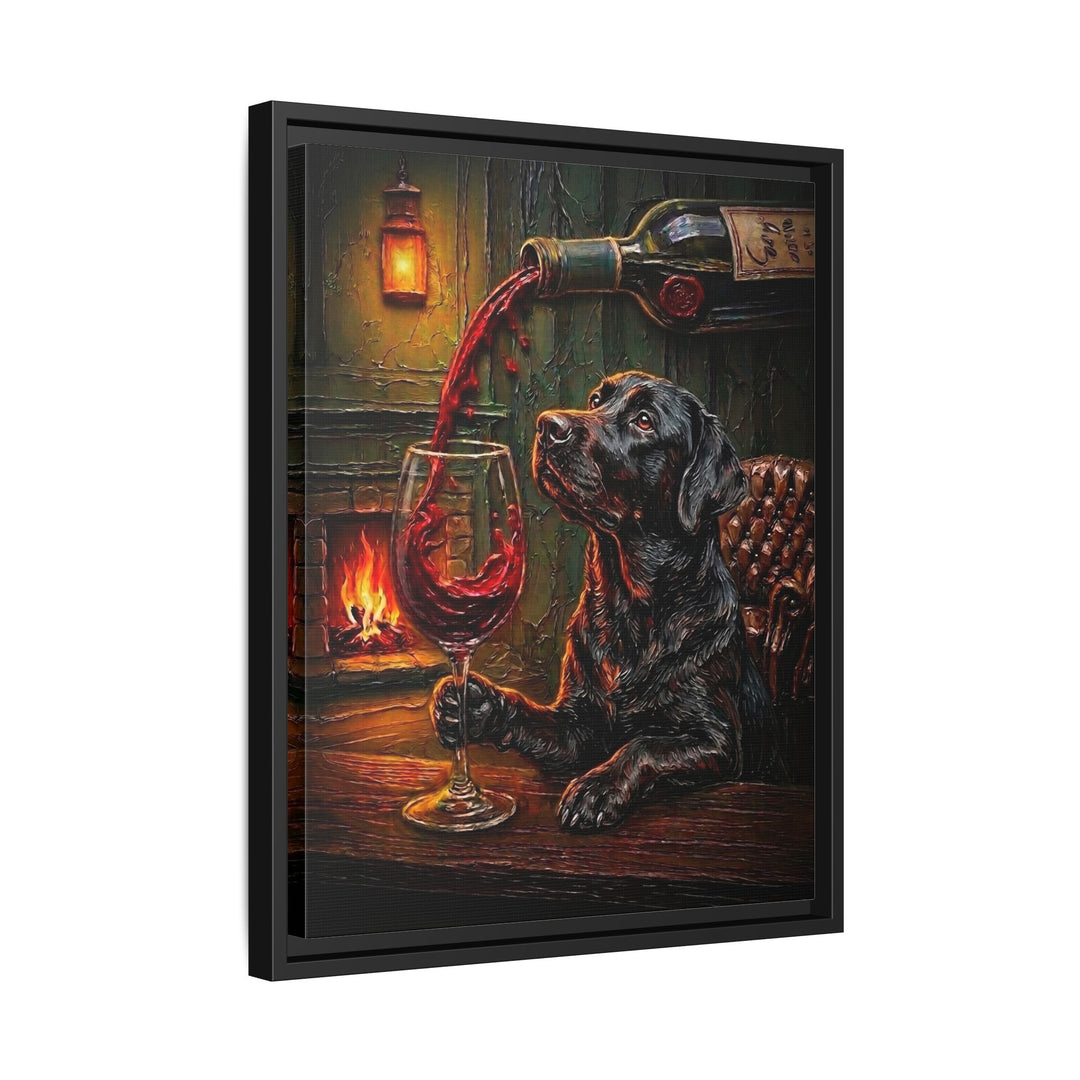 "Wine & Woof" - Labrador Vertical Framed Canvas - Dog Lover Wall Art