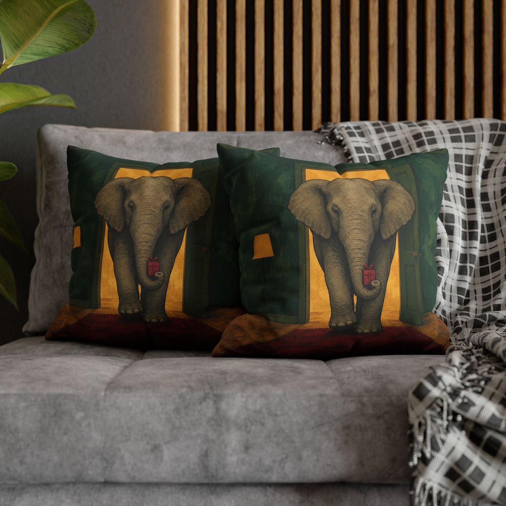 White Elephant, Literal – Christmas Wall Art with a Trunk and a Tiny Parcel – Pillow / Cover