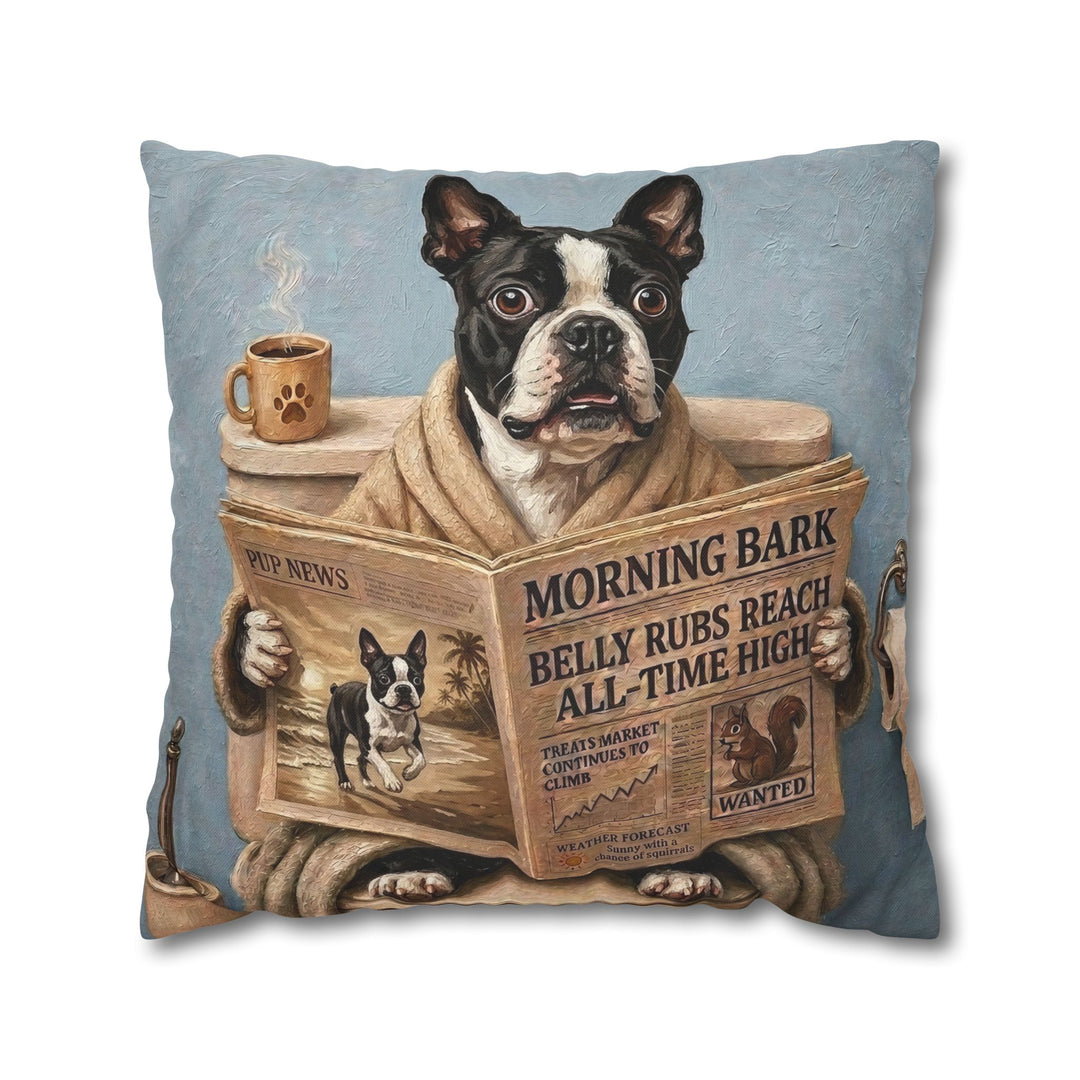 "Morning Business" - Boston Terrier Pillow Cover - Dog Lover Home Decor