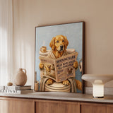 "Morning Business" - Golden Retriever Vertical Framed Canvas - Dog Lover Wall Art