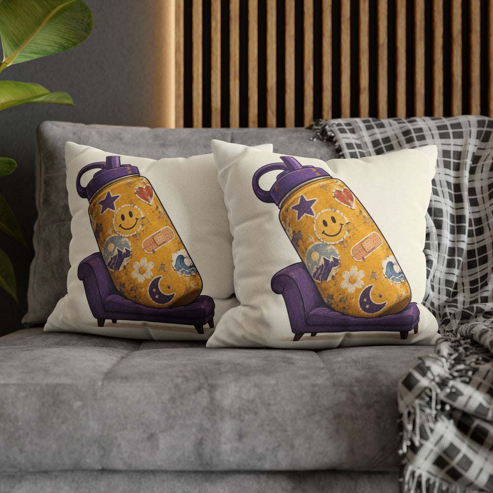 Emotional Support Water Bottle – Funny Wall Art with a Giant Flask on a Therapy Couch – Pillow / Cover