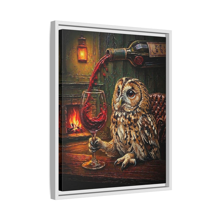 "Wine & Spirit" - Owl Vertical Framed Canvas - Spirit Animal Wall Art