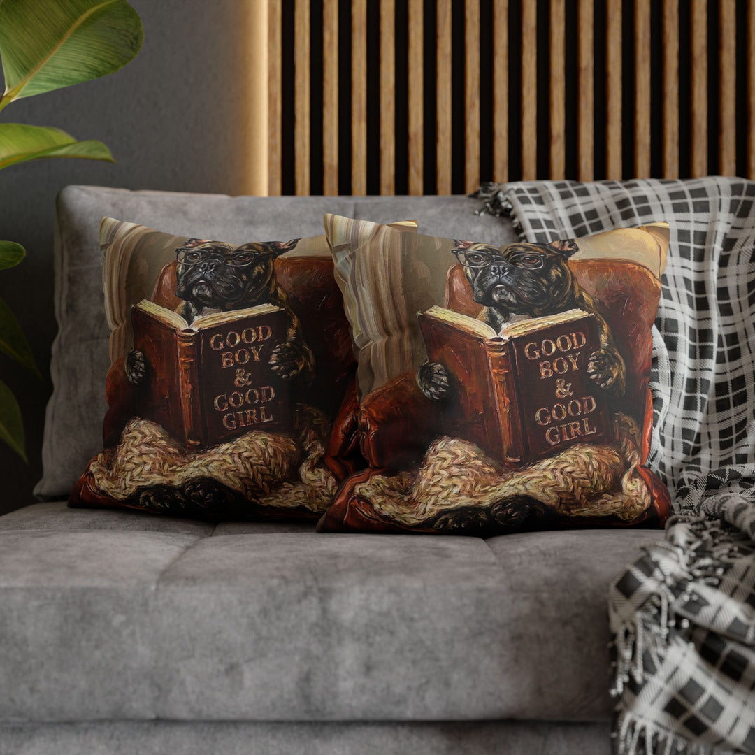 "Evening Read" - French Bulldog Throw Pillow - Dog Lover Home Decor