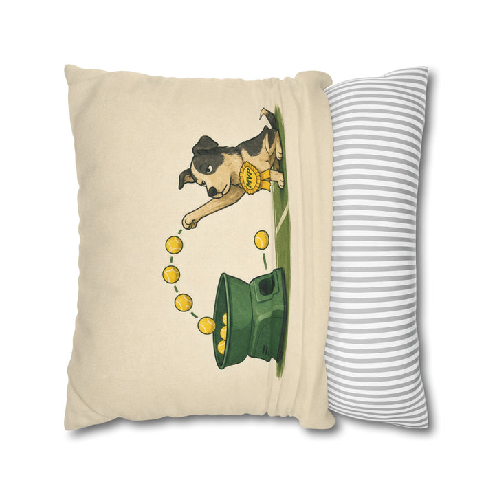 Ball Machine – Tennis Wall Art with a Dog Outpacing the Feeder – Pillow / Cover