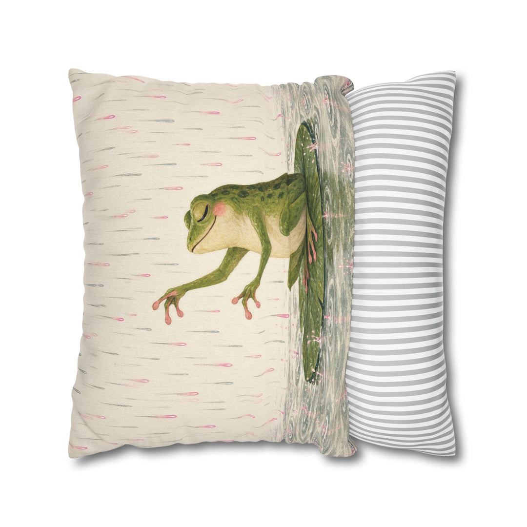 Rain Concert – Frog Art with a Lily Pad Conductor in a Downpour – Pillow / Cover