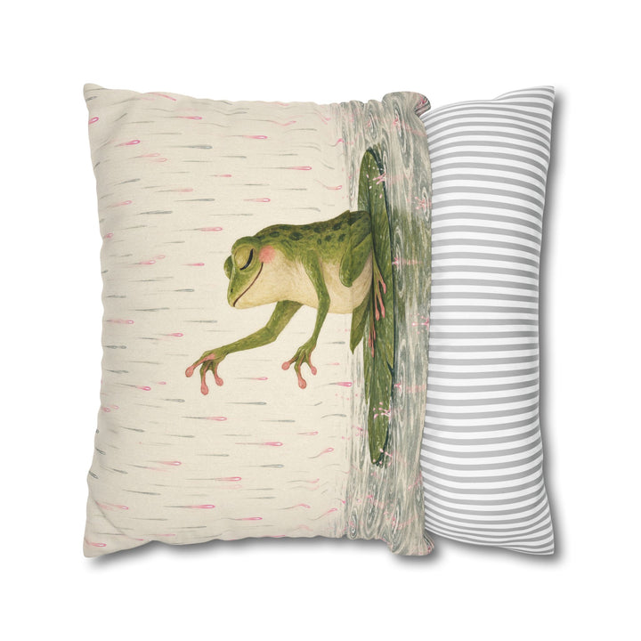 Rain Concert – Frog Art with a Lily Pad Conductor in a Downpour – Pillow / Cover