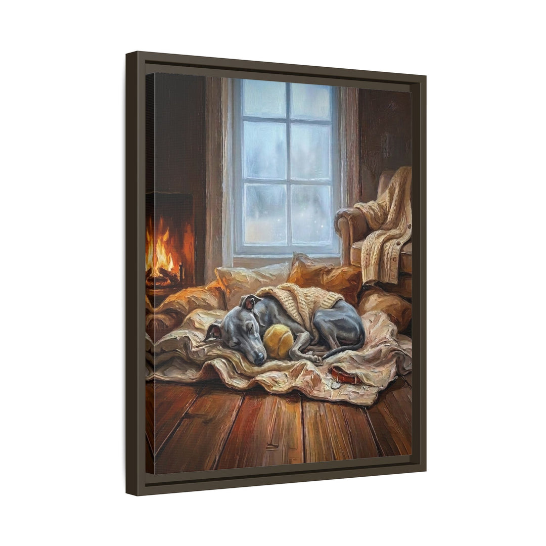 "Calm Memories" - Italian Greyhound Vertical Framed Canvas - Dog Lover Wall Art