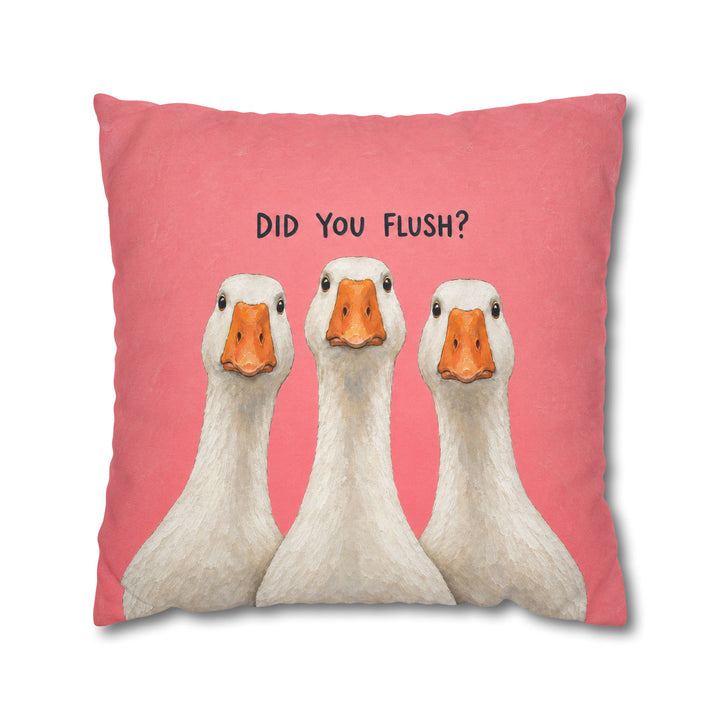 Did You Flush? – Funny Bathroom Art with Three Geese Craning Closer – Pillow / Cover
