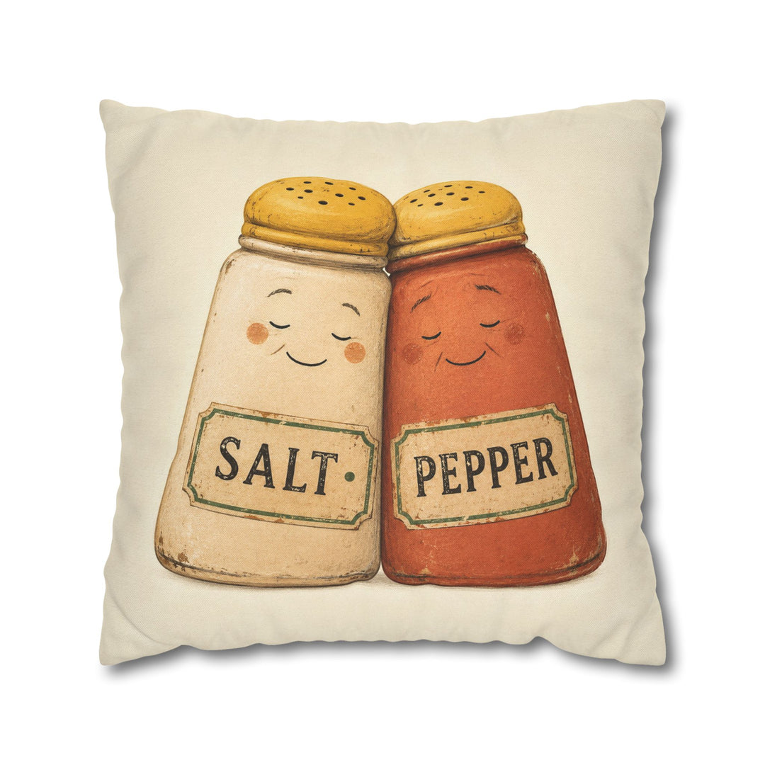 Salt & Pepper, Married 40 Years – Kitchen Art with Two Shakers Leaning Together – Pillow / Cover
