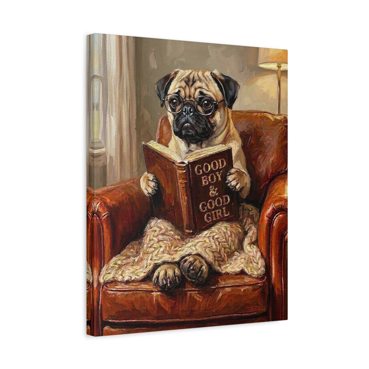 "Evening Read" - Pug Vertical Canvas - Dog Lover Wall Art