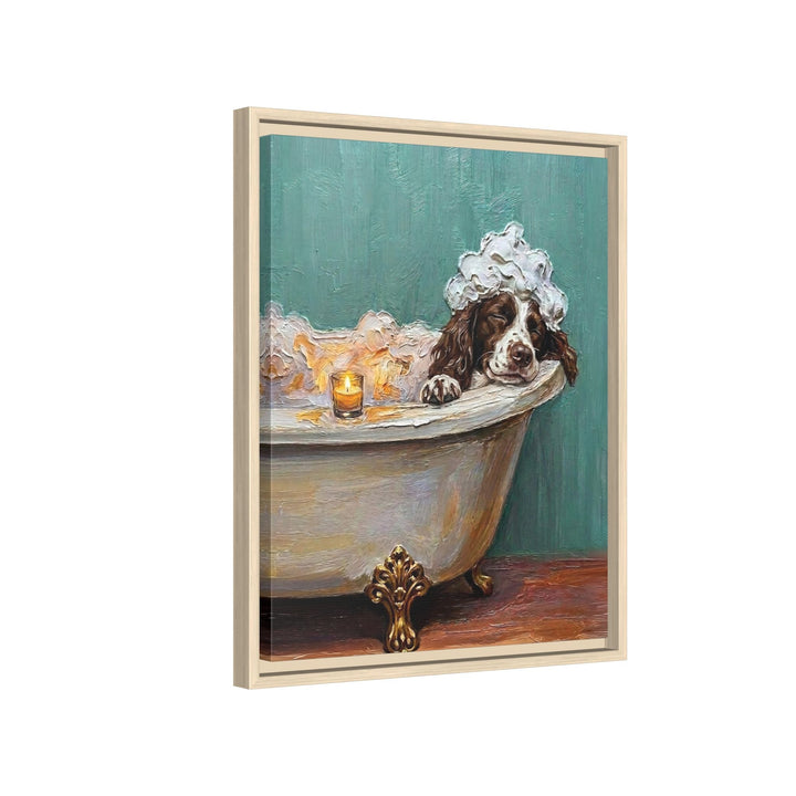"Spa Day" - English Springer Spaniel Vertical Framed Canvas - Dog Lover Wall Art