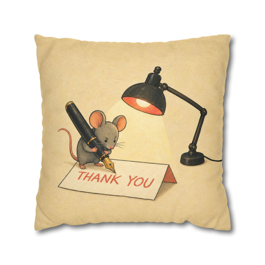 The Thank You Note – Gratitude Art with a Mouse and an Oversized Card – Pillow / Cover