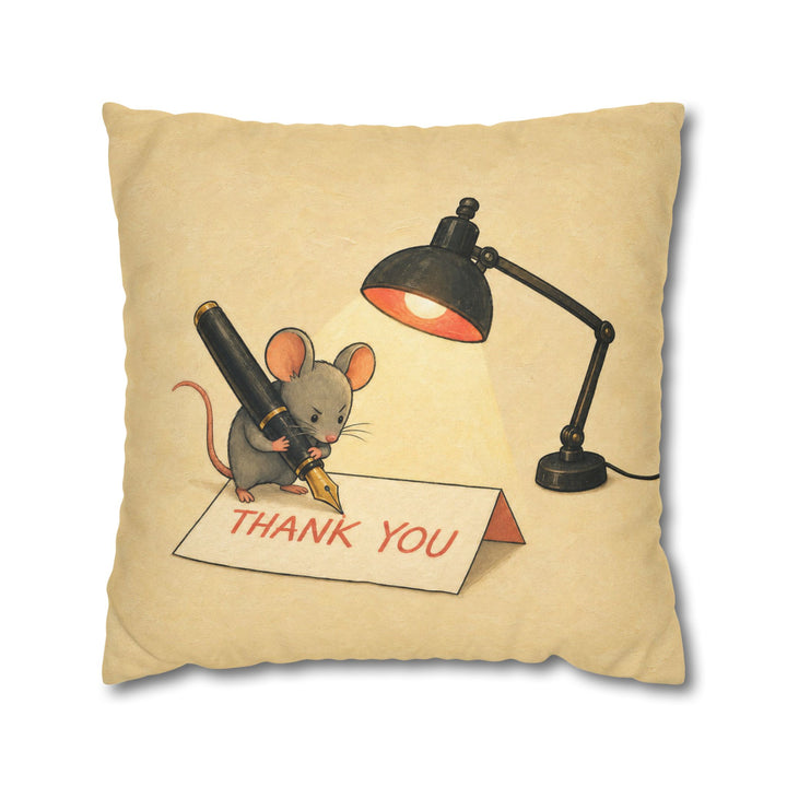 The Thank You Note – Gratitude Art with a Mouse and an Oversized Card – Pillow / Cover