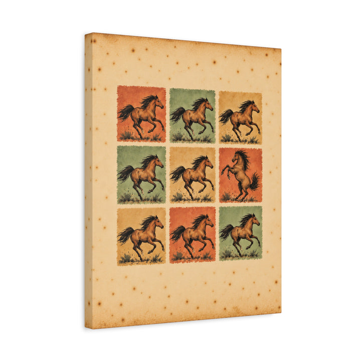 One Breaks the Pattern – Horse Painting with a Nine Block Grid of Gallopers – Canvas / Framed Canvas