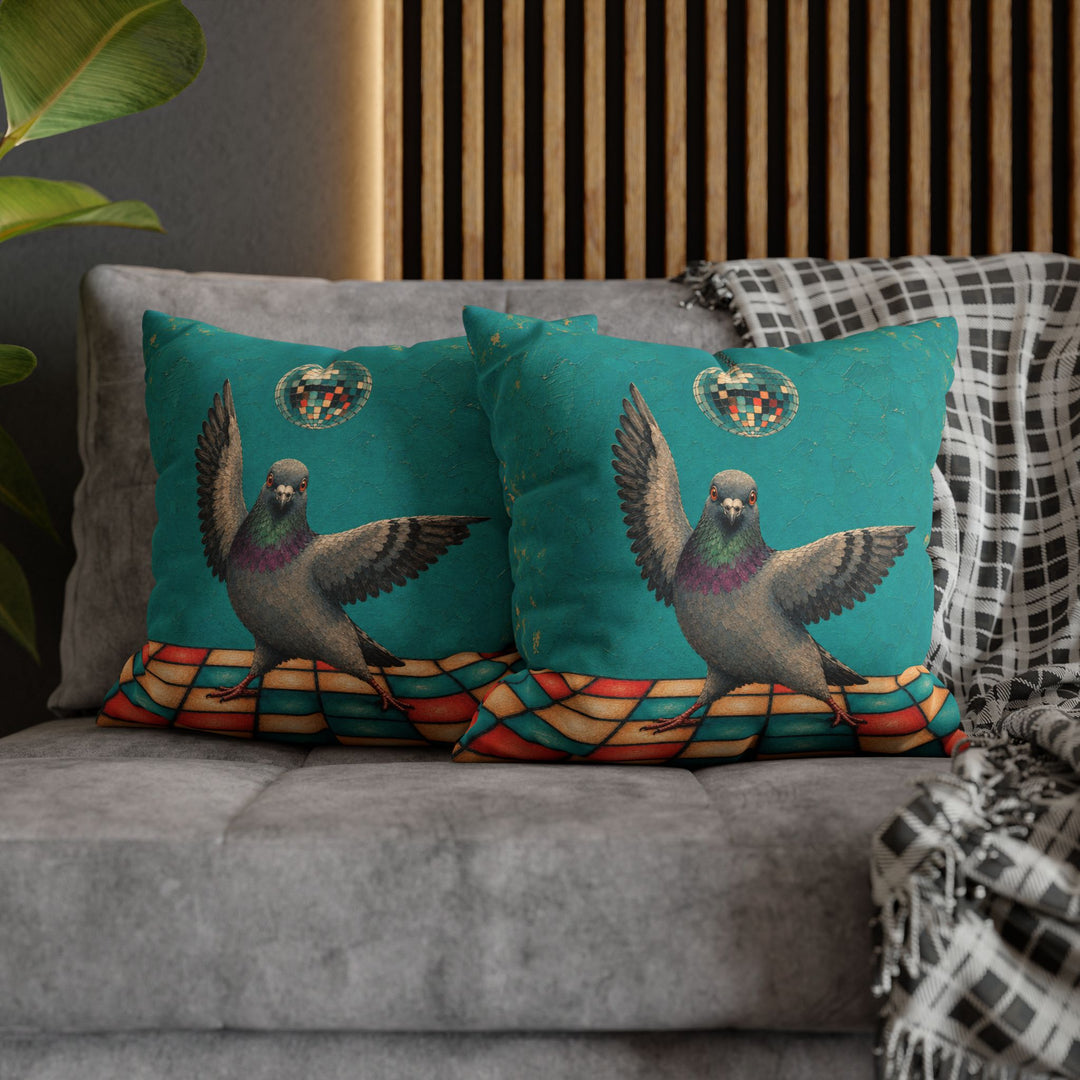 Disco Pigeon – Pigeon Wall Art with a Mirror Ball and a Dance Floor – Pillow / Cover