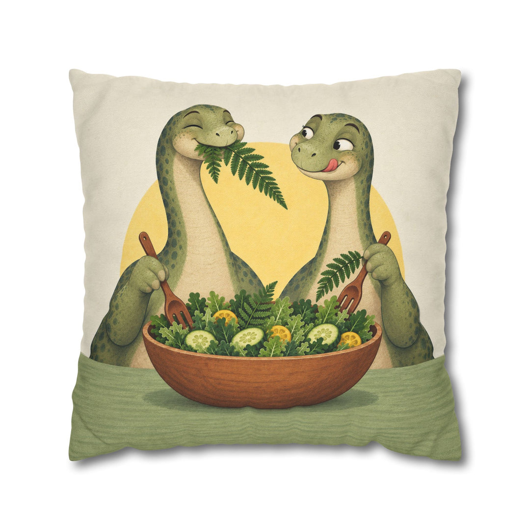 Herbivore Brunch Club – Dinosaur Decor with Long Necks Sharing a Salad – Pillow / Cover