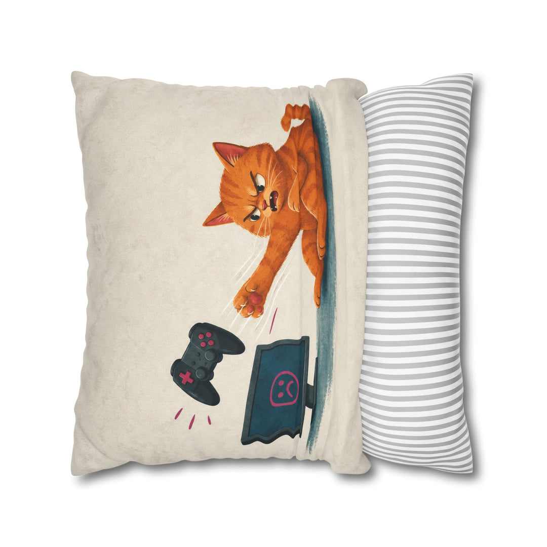 Rage Quit – Gaming Wall Art with a Cat Sending a Pad Flying – Pillow / Cover