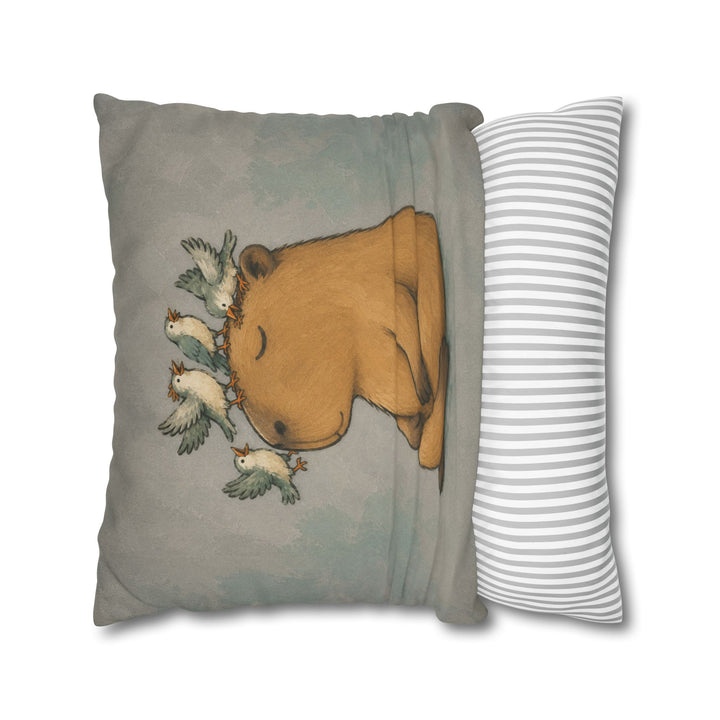Breathwork – Yoga Decor with a Capybara Amid Landing Birds – Pillow / Cover