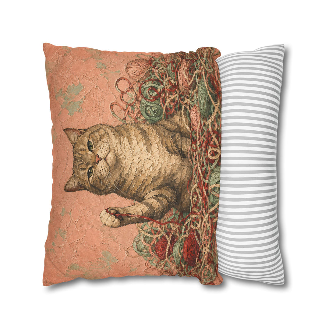 The Yarn Audit – Yarn Wall Art with a Cat in a Crochet Explosion – Pillow / Cover