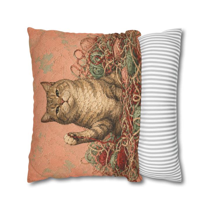 The Yarn Audit – Yarn Wall Art with a Cat in a Crochet Explosion – Pillow / Cover