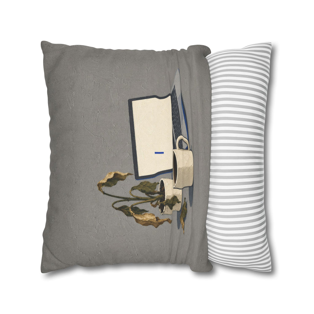Monday: A Still Life – Funny Office Decor with Cold Coffee and a Dead Plant – Pillow / Cover