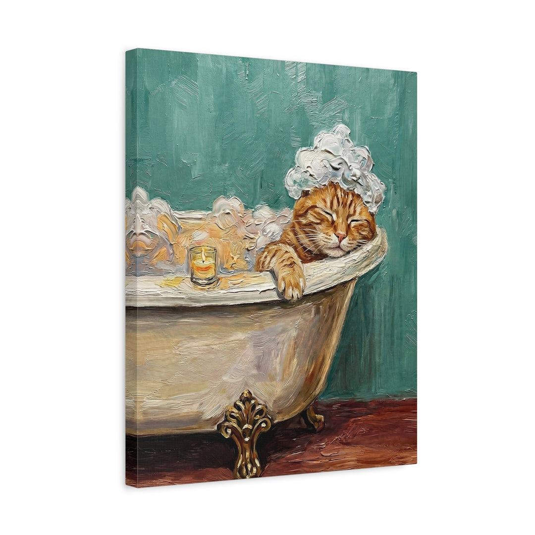 "Spa Day" - Orange Ginger Tabby Vertical Canvas - Cat Lover Wall Art