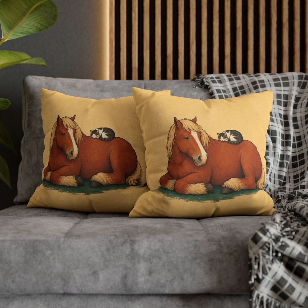 The Barn Cat & The Giant – Horse Painting with a Sleeper on a Broad Back – Pillow / Cover