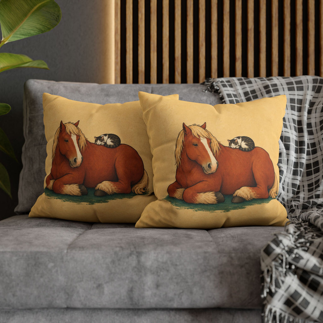 The Barn Cat & The Giant – Horse Painting with a Sleeper on a Broad Back – Pillow / Cover