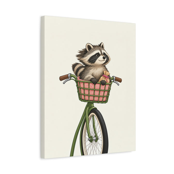 The Commuter – Raccoon Decor with a Bicycle Basket Ride – Canvas / Framed Canvas
