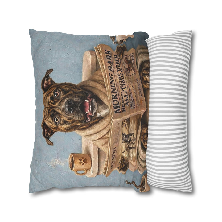 "Morning Business" - Pit Bull Pillow Cover - Dog Lover Home Decor